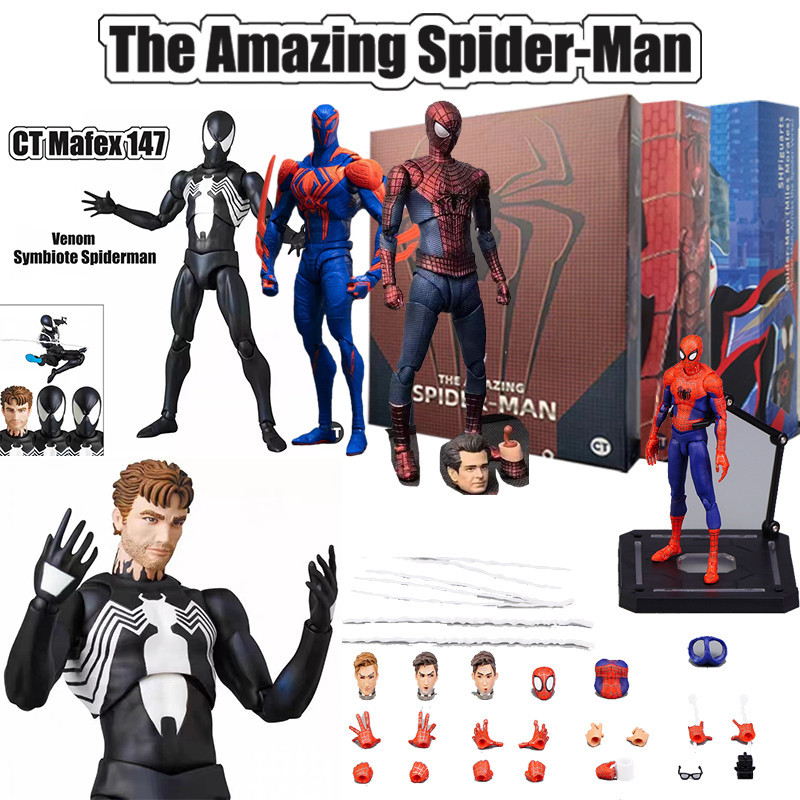 O Incrível Homem-Aranha Noir Ação Figura Brinquedos CT SHF Mafex 147 Symbiote 2099 Articulado Colecionável Modelo Presentes