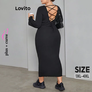 Lovito Vestido plus size curvo casual liso sem costas para mulheres LNL64188