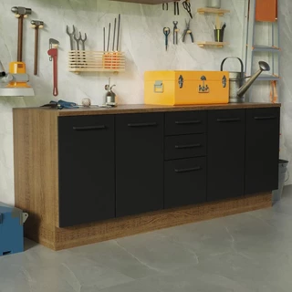 Kit com 2 Balcões Multiuso 4 Portas 3 Gavetas Rustic/Preto Agata Madesa em Oferta na Shopee