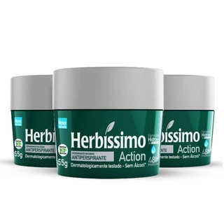 Kit 3 unid - Desodorante Creme Antitranspirante Herbíssimo Action 55G