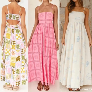 Vestido De Esparguete De Verão Feminino , Moda Com Corte Quadrado De Pescoço Costas