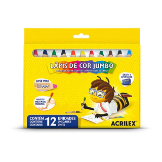 LAPIS DE COR JUMBO ACRILEX - CAIXA 12 CORES + APONTADOR