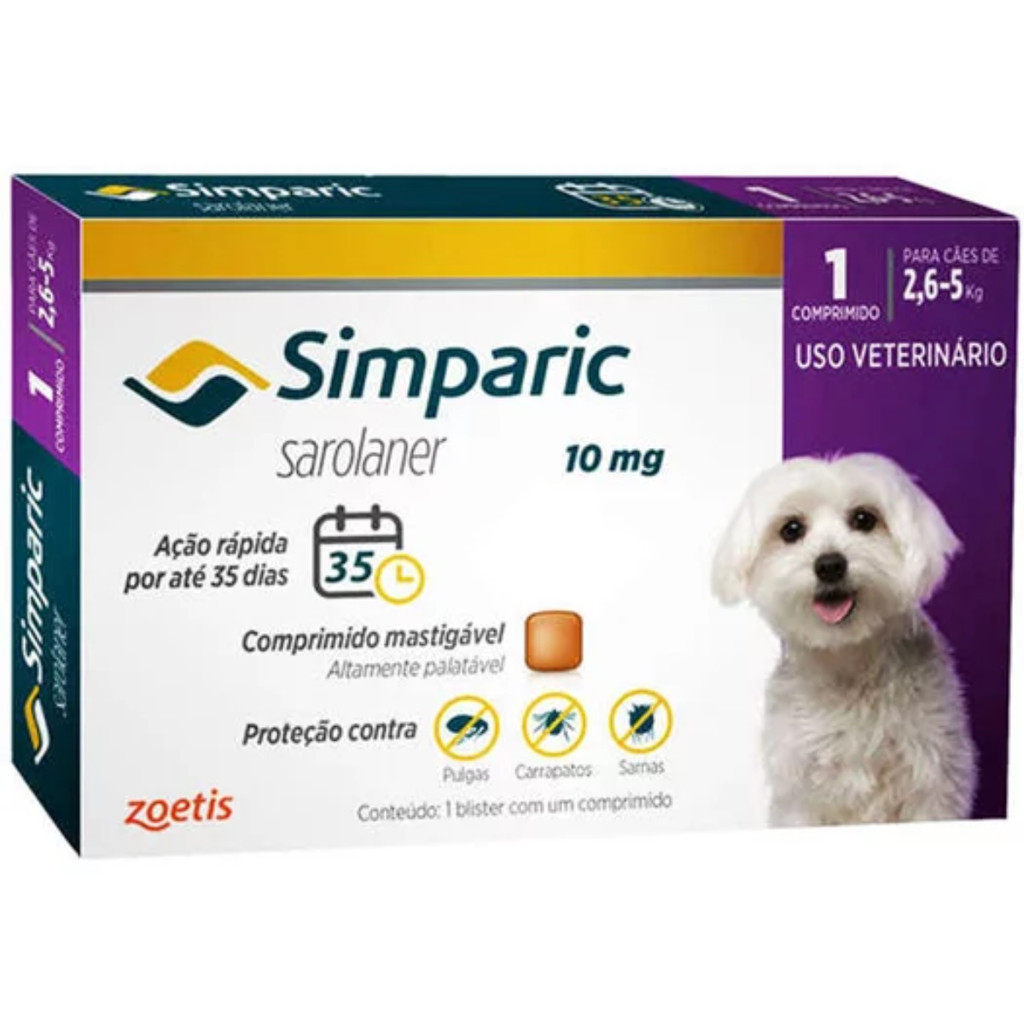 Antipulgas Simparic 10mg 2,5 A 5kg Zoetis Com 1 Comprimido