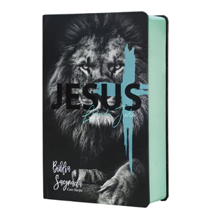 Biblia Sagrada Leão de Judá - Palavra de Jesus em Vermelho - Capa Dura - Com Harpa.