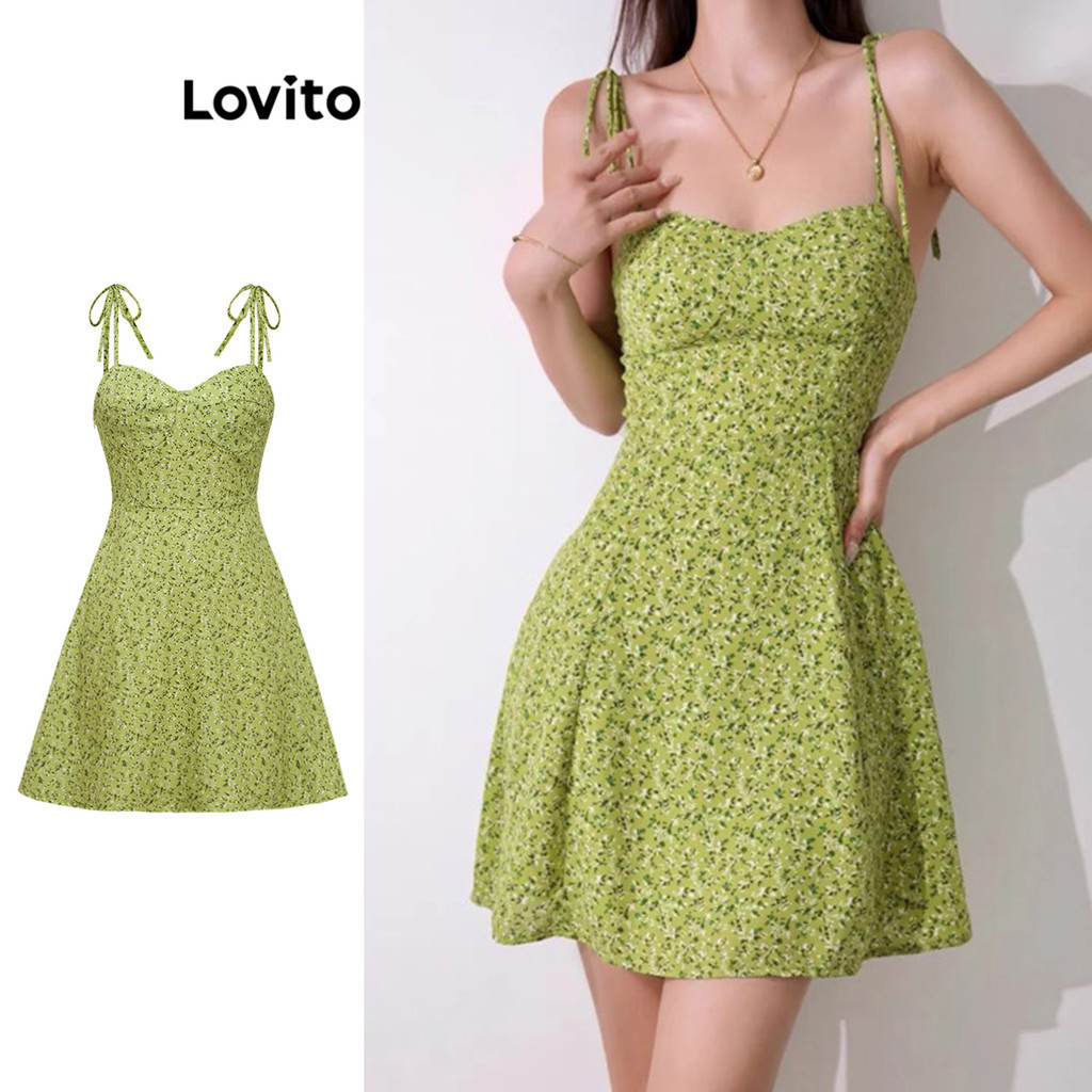 Lovito Boho Ditsy Floral Padrão Floral Vestido de Frente de Gravata para Mulheres L92AD003
