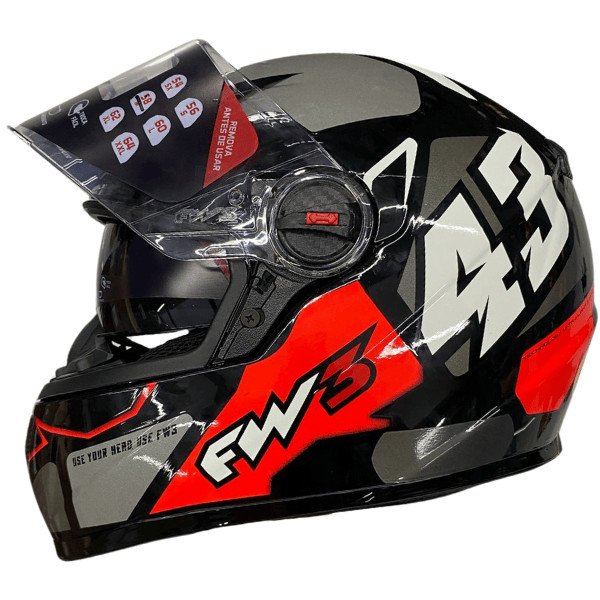 Capacete Fw3 Gtx 43 Grafite Com Oculos Preto Com Vermelho | Shopee Brasil