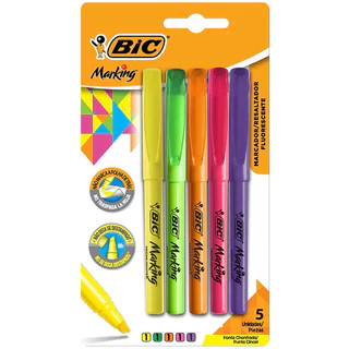 Pincel marca texto Marking Fluorescente com 5 cores Bic em Oferta na Shopee
