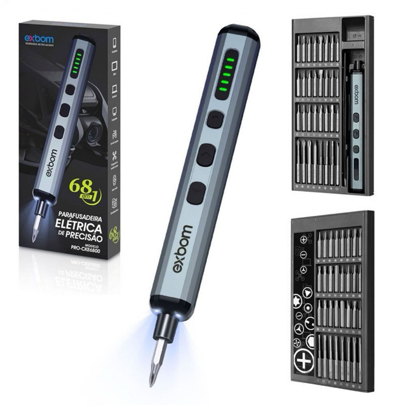 Parafusadeira elétrica de precisão recarregável 68 em 1 com ponteiras imantadas EXBOM-CKE6800 Original