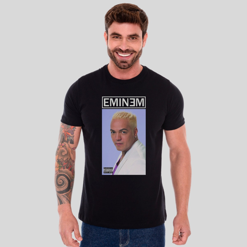 Camiseta Masculina Algodão Estampada Eminem Belo Tupac Thiaguinho Péricles Davi BBB Drake Chico Moedas Bruno Mars Meme