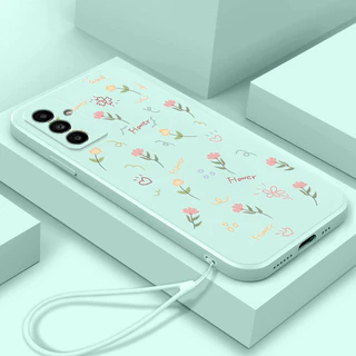 YBD Capa De Telefone Com Sensação De Pele De Borda Reta Para Samsung Galaxy A13 A04S A05S A14 A15 A24 A25 A34 A35 M14 M52 M23 F23 4G 5G Padrão De Flor Fresca Corda Suspensa