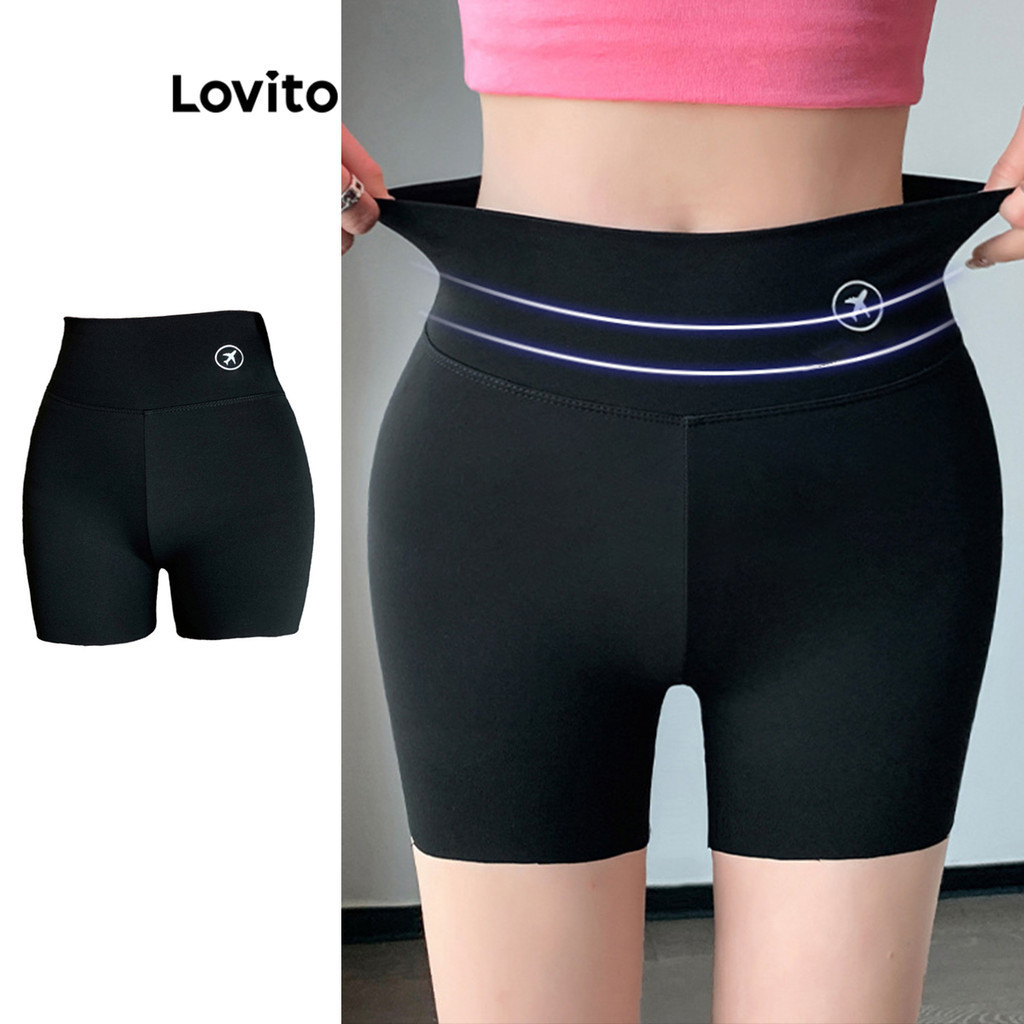 Lovito Shorts Esportivos Casuais Com Padrão Liso Para Mulheres LNL46046
