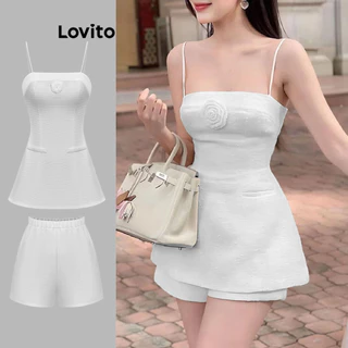 Lovito Conjuntos elegantes de shorts com apliques lisos para mulheres L88AD122