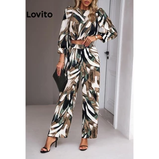 Lovito Conjuntos de calças com estampa tribal Boho para mulheres LNL60297