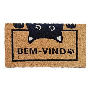 Capacho Retangular Fibra De Coco Base PVC 60x33cm - Komeco Gato Bem Vindo