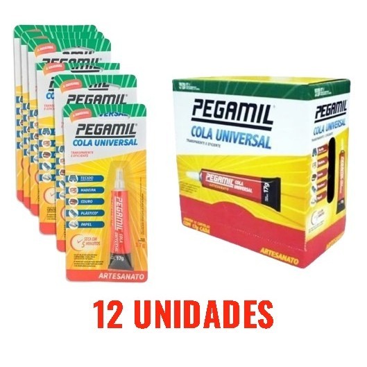 Kit 12 Cola Pegamil 17g Plástico Papel Madeira Couro Tecido