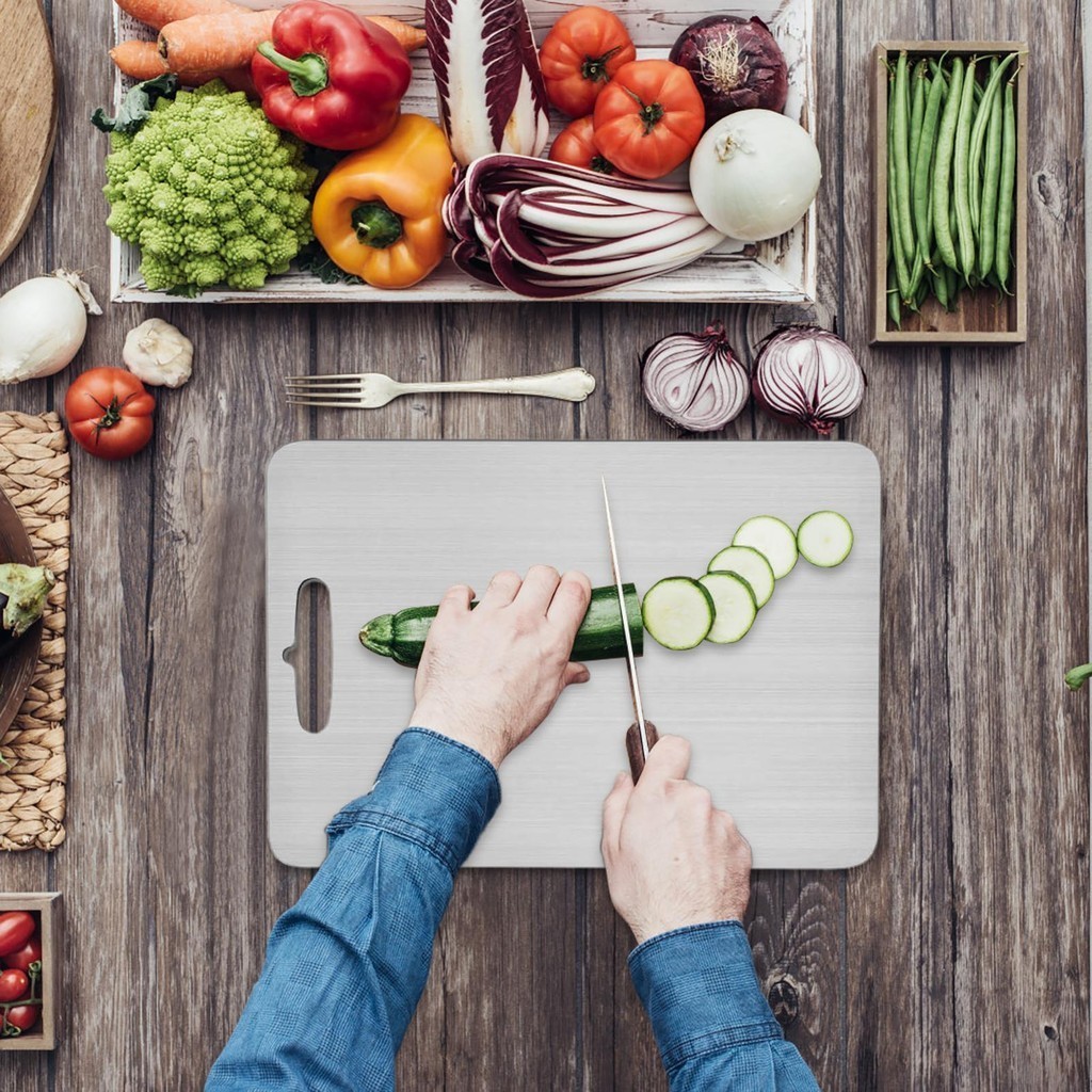 Imagem do produto 304 Tábua De Corte De Aço Inoxidável Dupla Face De Titânio Cozinha Para Serviço Pesado Conjunto De Carne wesacuekbr Vegetal 4
