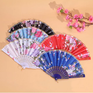 Kit 3 Leque de tecido estampado Dobrável Paetê Luxo com Decoração Brilho para Abanar em Oferta na Shopee