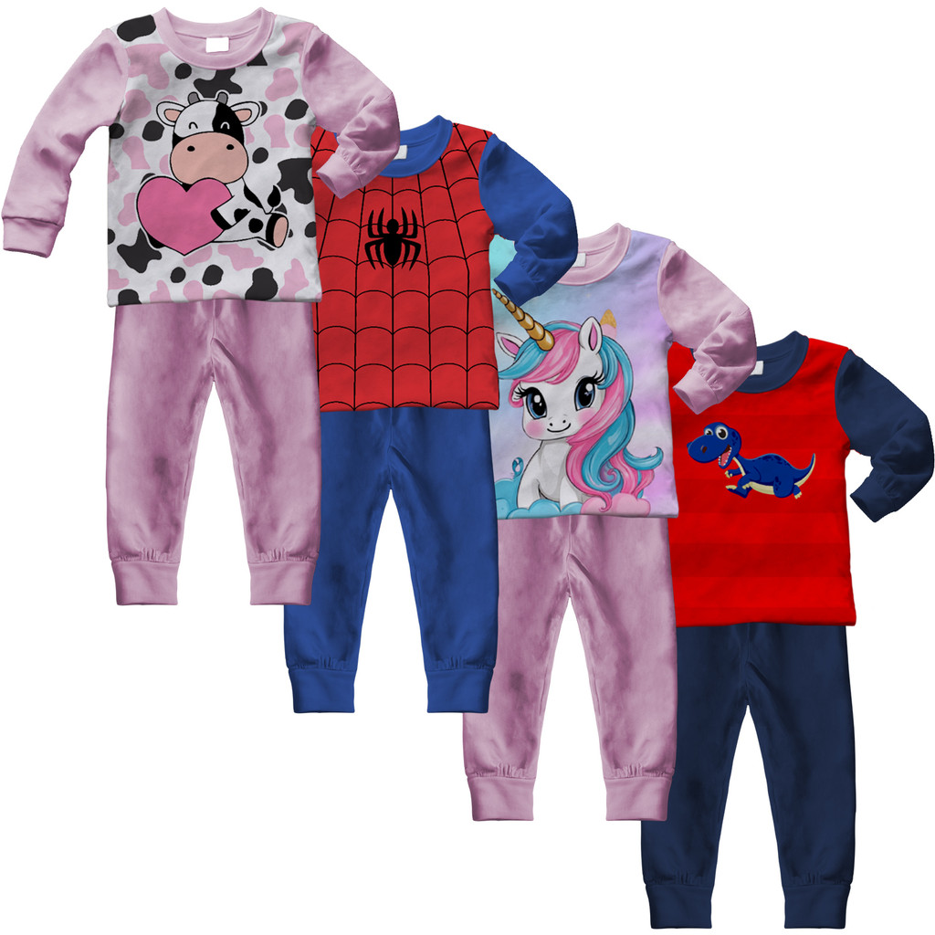 Pijamas Infantis Menino e Menina - Conforto e Qualidade - Tamanhos 1 a 8 Anos em Oferta na Shopee