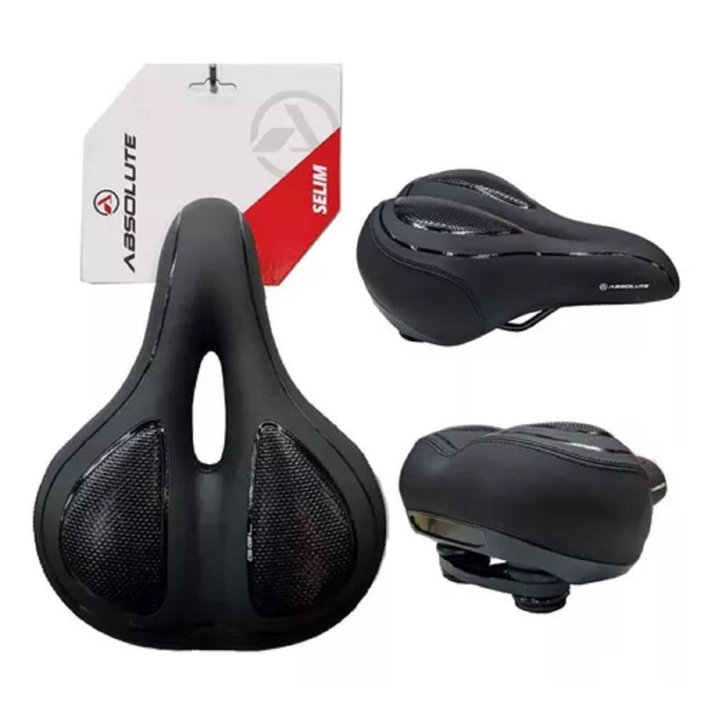 Selim Banco de Bicicleta Confortável Gel Absolute Pu Preto Cela Elastometro Cavidade