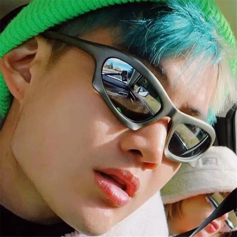 Óculos De Sol Y2K Balenciaga Rapper Futurista Espelhado Óculos De Sol Y2K Balenciaga Rapper Futurista Espelhado