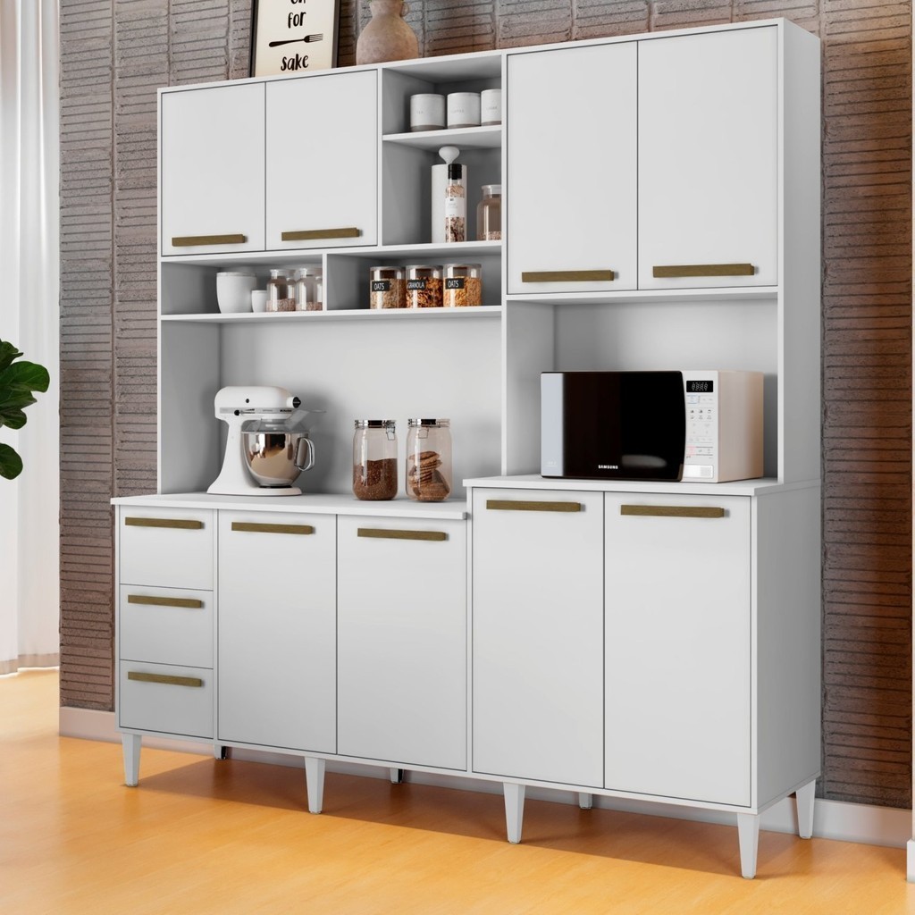 Armário para Cozinha 8 Portas 3 Gavetas Sao Luis Branco | Shopee Brasil