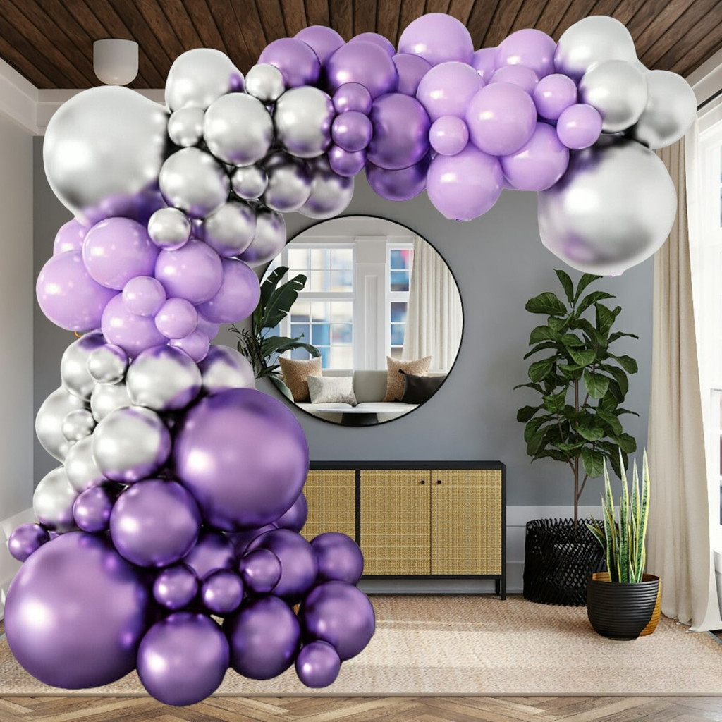 Kit Lilás Festa 130 Itens Metalizado Roxo Arco Desconstruido Fita ...