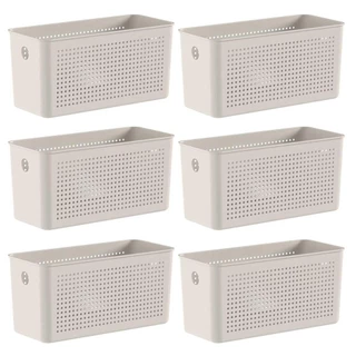 6x Cesto 4,2L Organizador OU Flow Bege 12cm x 13cm x 27cm