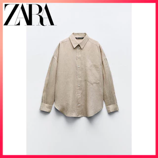 ZARA 24 Camisa Básica Feminina De Linho Puro Primavera
