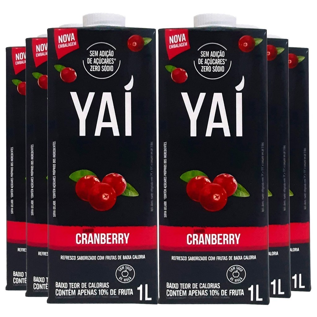 Suco Yaí Sabor Cranberry Zero Sódio Sem Açúcar 1000ml 6 Un | Shopee Brasil