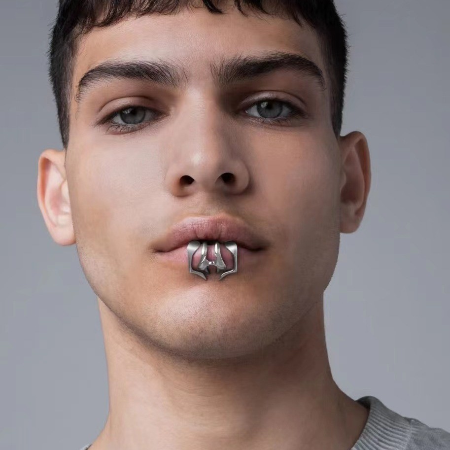 Tendência Cyberpunk Fashion No Piercing Lip Clip Para Homens Punk Mechanical Style Jewelry Acessórios