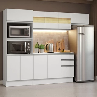 Armário de Cozinha Completa 100% MDF 250cm Branco Smart Madesa 03 em Oferta na Shopee
