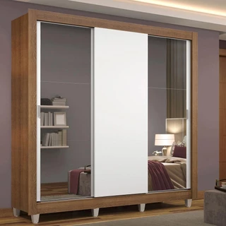 Guarda Roupa Casal Madesa Mônaco 3 Portas de Correr com Espelhos com Pés em Oferta na Shopee