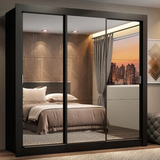 Guarda Roupa Casal Madesa Lyon 3 Portas de Correr de Espelho 2 Gavetas em Oferta na Shopee
