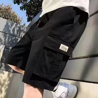 2025 Novo Estilo Verão Shorts Casuais Masculino Ins Marca De Moda Cor Sólida Simples Contraste Patchwork Solto Reto Cain