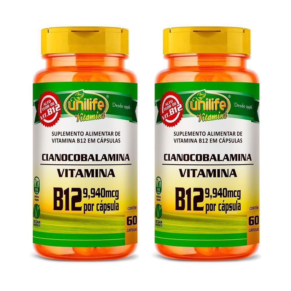 Kit 2x Vitamina B12 Cianocobalamina 60 Cápsulas Unilife | Shopee Brasil