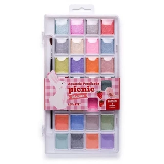 Aquarela Perolizada Picnic Estojo com 28 Cores + Pincel | LEOARTE