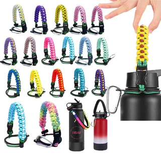 Alça para garrafa Pacco Garrafa de água com corda Paracord Suporte de copo Garrafa de boca larga Garrafa de água portátil Corda para garrafa de água Alça Alça para copo Transportador Corda colorida para copo para Pacco Acessórios SUGAW