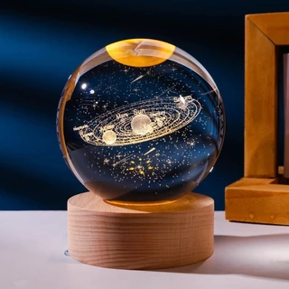 3D Galáxia Bola De Cristal Noite Luz Bola De Vidro De Cristal Com Base De Madeira Fantasia Decoração Crsytal Presentes LED Planet NightLights Briday para Meninos Meninas