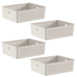 4x Cestos 5,4L Organizador OU Flow Bege 9cm x 22cm x 27cm