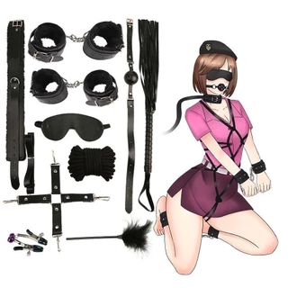Kit Sado Completo com 10 Itens de BDSM em Couro com Pelúcia Produto para Fetiche Erótico e de Fantasia Sexual Envio Discreto