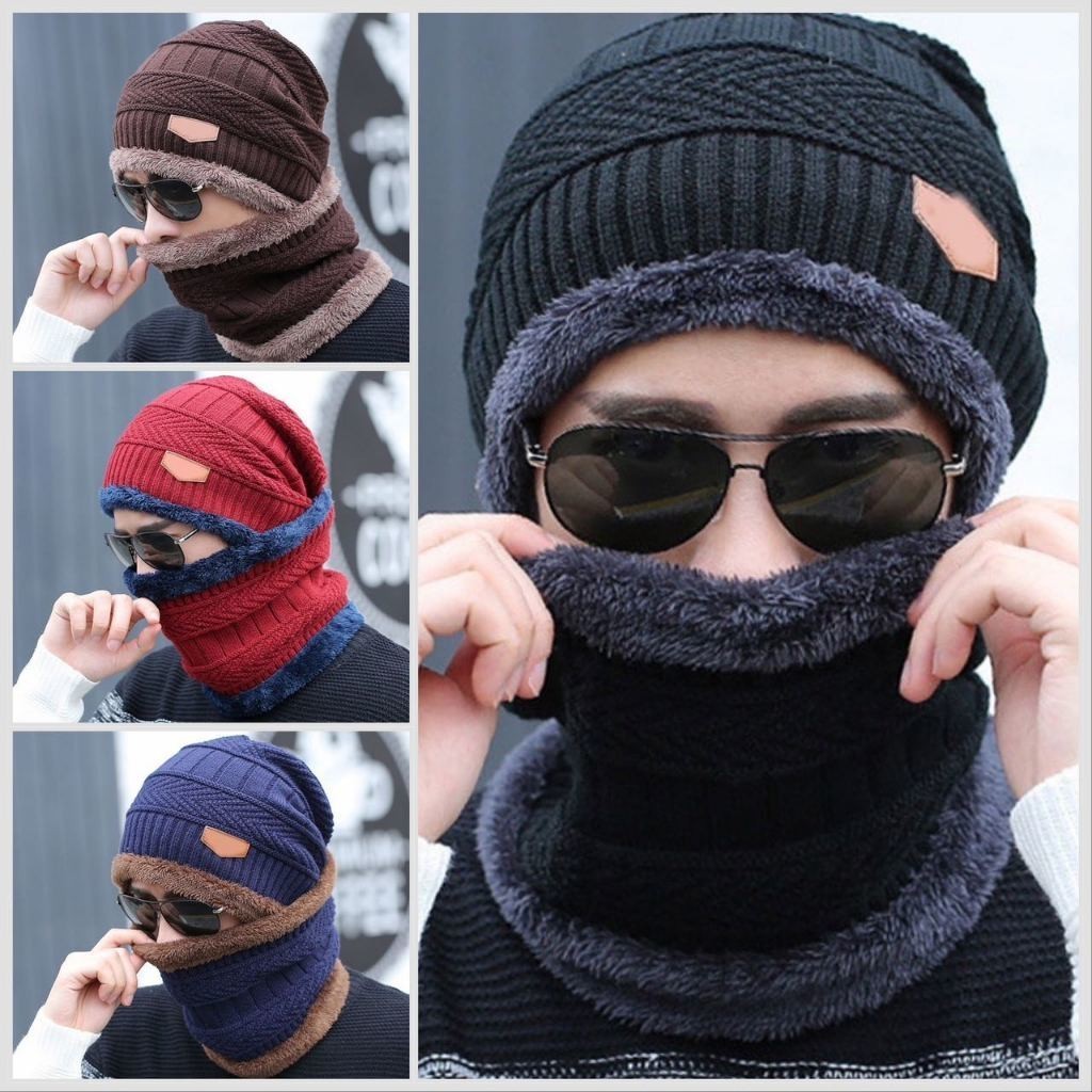 Conjunto Touca Gorro Cachecol Flexível + Quente Para Inverno / Masculino / Mulheres