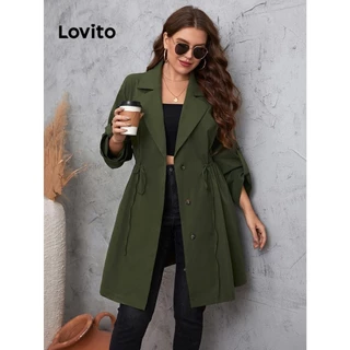 Lovito Jaqueta plus size curva casual simples com cordão para mulheres LNL57310