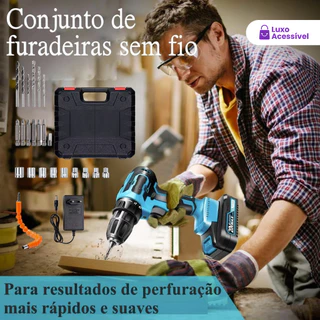 Furadeira/Parafusadeira 26V/48V Dual Baterias, Conjunto com Estuche e Ferramentas Inclusas