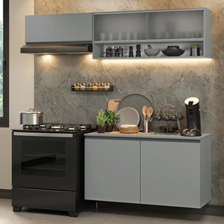 Armário de Cozinha Compacta Suspenso 200cm Cinza Nice Madesa 07 em Oferta na Shopee