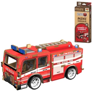 Quebra Cabeça de Madeira 3D Mini Veículo Caminhão de Bombeiro - Dm Toys