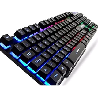 Kit Teclado e Mouse Gamer Semi Mecânico LED RGB USB Português BR Compatível PC e PS4