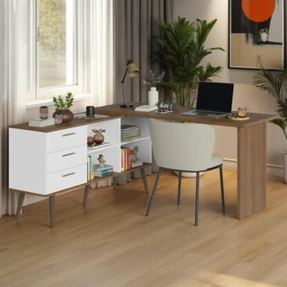 Mesa de Estudos em L 3 Gavetas Branco/Rustic Lisboa Madesa em Oferta na Shopee