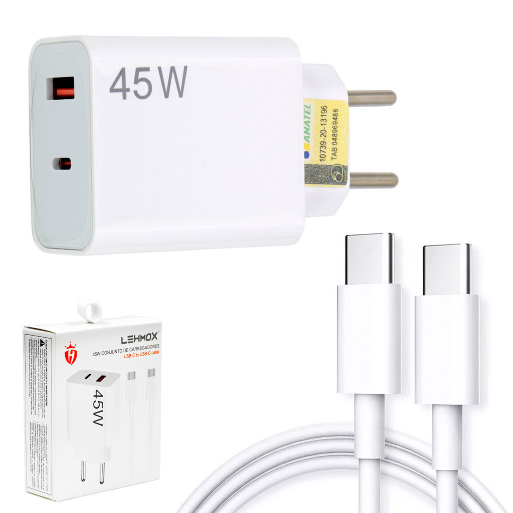 Fonte Carregador Adaptador USB-C 45W Turbo com Cabo 110/220V