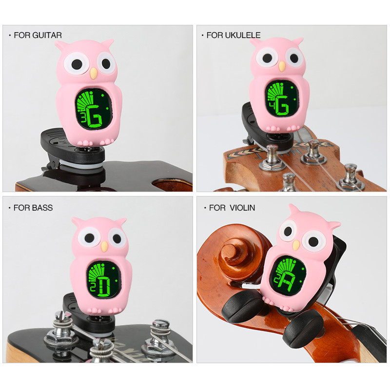 AFINADOR DIGITAL CROMÁTICO VIOLÃO GUIT BAIXO CORUJA ROSA