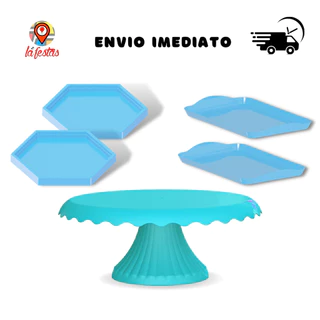 Kit Festa 1 Boleira Cake Renda 19cm + 2 Bandejas 20x13cm + 2 Mini Sextavadas (+21 cores)
